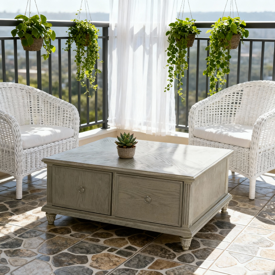 Vintage Style Wooden Coffee Table with Storage