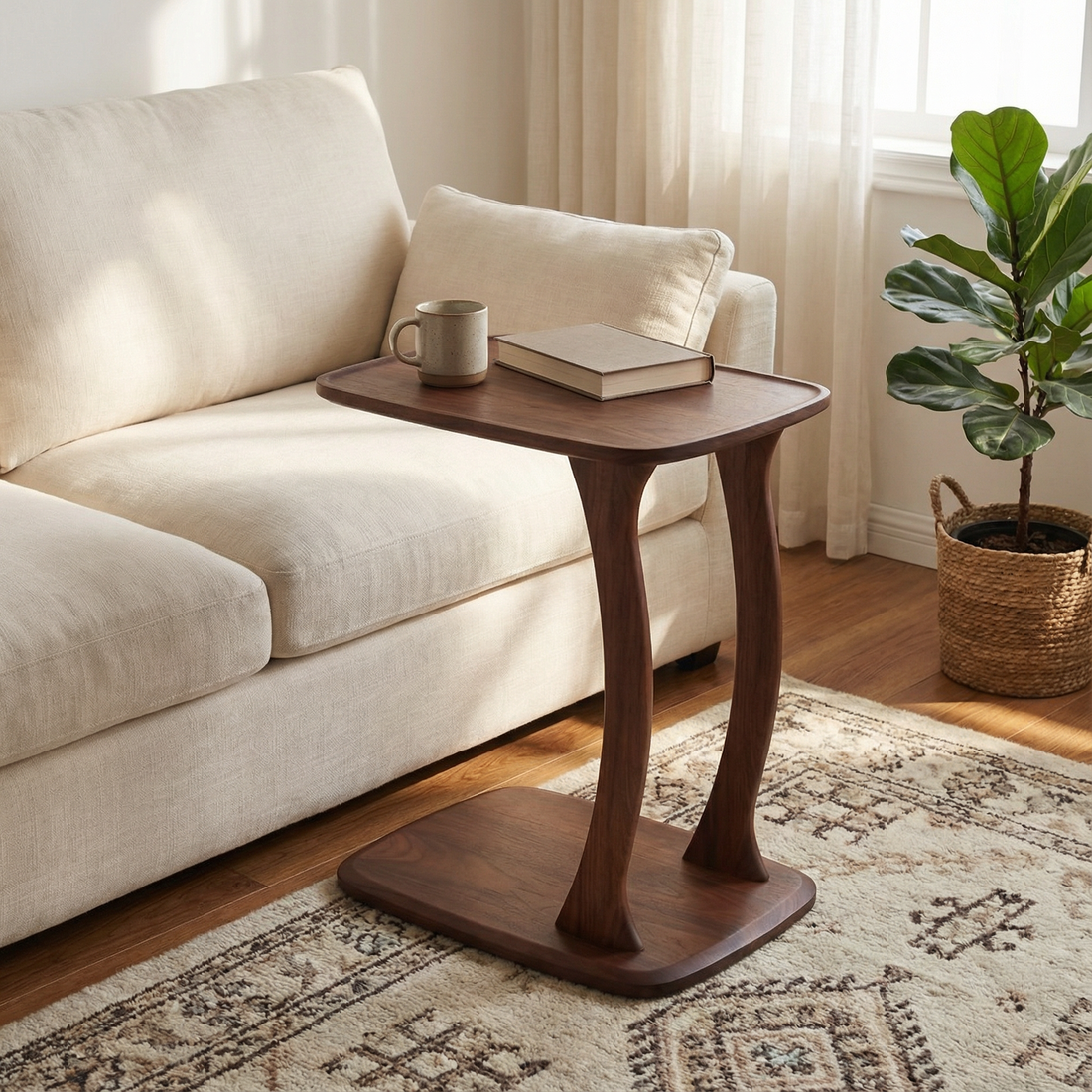 Solid Wood C-shaped Side Table